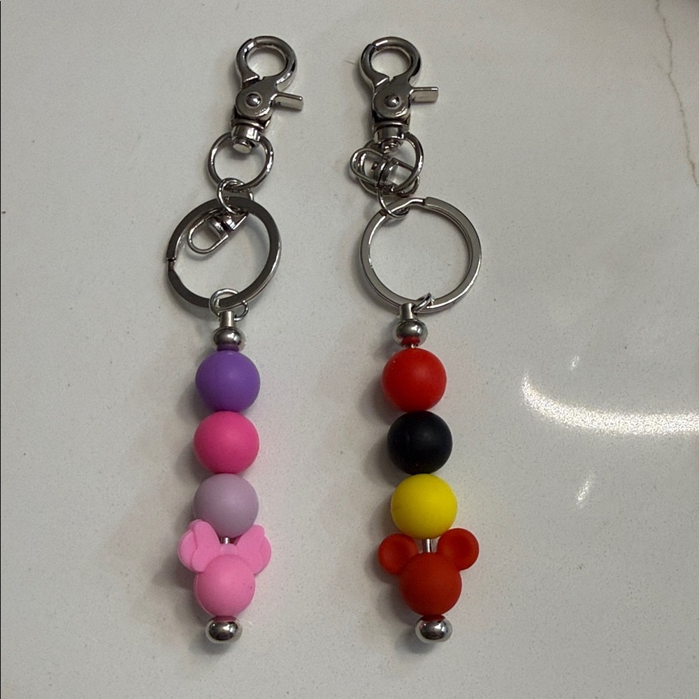 Mickey and Minnie Mouse Silicone Beaded Keychains